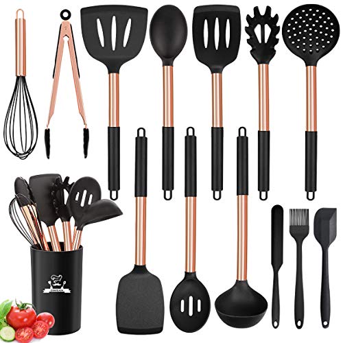 Silicone Cooking Utensil Set, 14pcs Kitchen Utensils Set Non-stick Heat Resistant Cookware Copper