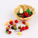 NW 30pcs 1/12 Mini Fruits and Vegitable Dollhouse Decoration Play Food Set with Basket for Dollhouse Kitchen Decoration
