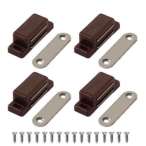 Magnetic Door Catch, Lockimo Cupboard Door Magnets Drawer Magnet Small Cabinet Door Magnetic Catches Latches for Kitchen Wardrobe Magnets Door Closers Magnet Closure 4 Pack Brown