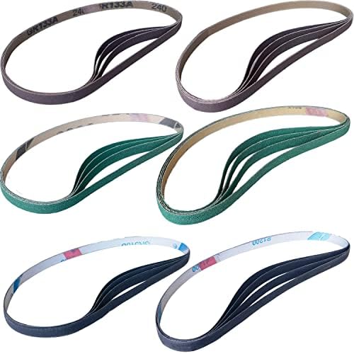 24 Pack 3/8" x 21" Replacement Sander Belt for Makita XSB01Z, 9032 Belt Sander, 4 PCS Each of 80/120/240/400/1000/1200 Grits Sanding Belt