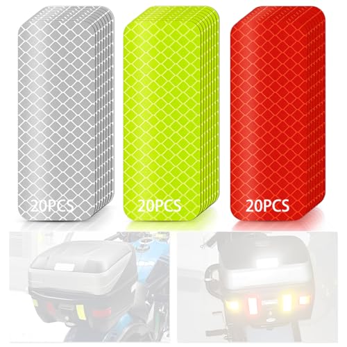KEWUF 60 Pcs Cinta Adhesivos Reflectantes para Casco de Motocicleta Vehículo Coche Bicicleta Casco, Reflectores de Alta Visibilidad Impermeable Pegatinas de Seguridad para Pesca y Snowboard