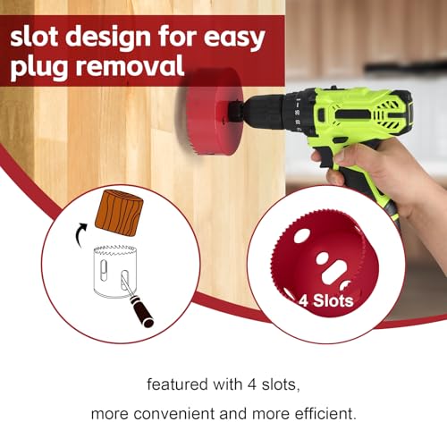 Image of 6-1 /4 Inch Hole Saw for Recessed Lighting, 159mm HSS BI-Metal Hole Cutter for Wood, 32mm Cutting Depth Hole Cutter with Hex Shank Drill Bit Adapter for Cornhole Boards Plastic Drywall Fiberboard, Red