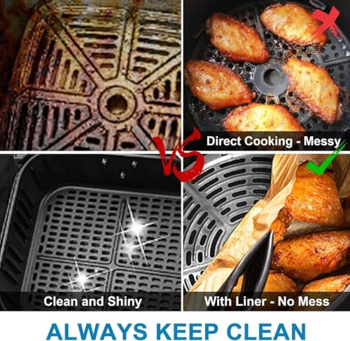 Image of Air Fryer Paper Sheets, 100 Pcs Disposable 8-Inch Parchment Liners with Non-Stick Oil-Proof Design for Baking, Frying, Roasting, Microwave Cooking, and Easy Basket Cleanup