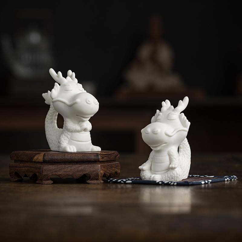 Miniatura 4 de Hecho a mano de té mascota dragón divertido lindo estatua de cerámica blanca Kung Fu bandeja de té decoración regalo para amantes del té, escritorio