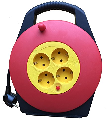 Cable alargador con enrollador 3x1,5mm (4 tomas enchufes, 10 m) . Negro Cover