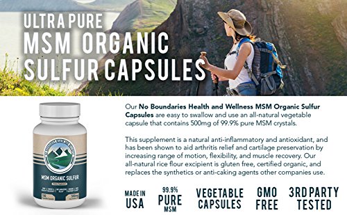 500Mg Msm Organic Sulfur Capsules By No Boundaries Health And Wellness – 180 Vegetable Capsules: No Excipients Or Fillers – Premium Health Supplement: 99.9% Pure Msm Powder – Joints, Skin, Hair, Nail #TOP3