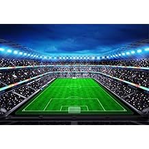 AOFOTO 5x3ft Night Illuminated Football Arena Stadium Backdrop Soccer Pitch Fans in The Stands Photography Background Spotlight League Match Court Team Game Filed Lines Goal Gate Photo Studio Props