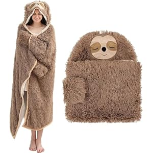 YIRDDEO Wearable Blanket Hoodie Fuzzy Sloth Blanket Gifts for Women Oversized Travel Blanket Adult Comfy Animal Blankets with Fluffy Plush Sleeves Brown