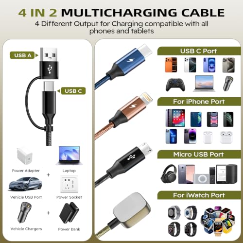 Image of Travel Essentials 4in2 Multi Charging Cable for iPhone Watch Charger, 6FT