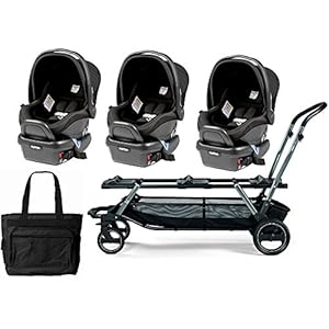 Peg Perego Triplette Piroet Stroller with Primo Viaggio 4/35 Infant Car Seats and Diaper Bag – Atmosphere