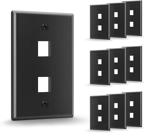 VCE Black Keystone Wall Plate (UL Listed), 2-Port Single Gang Ethernet Wall Plate Cover for RJ45/HDMI/Coax/Banana Keystone Jack Insert, 10 Pack