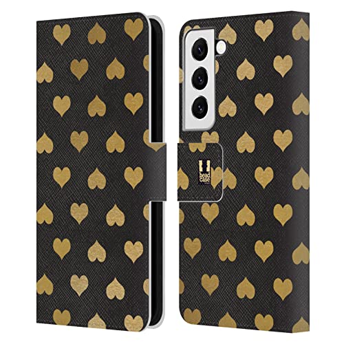 Étui portefeuille Galaxy S22 5G en cuir avec fentes cartes motif coeur