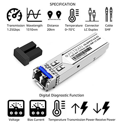 Image of 1000BASE-LX /LH SFP Optical Transceiver Module Compatible with Cisco GLC-LH-SMD GLC-LH-SM SFP-GE-L 1G SFP 1310nm 20km DDM Duplex LC SMF 10 Pack