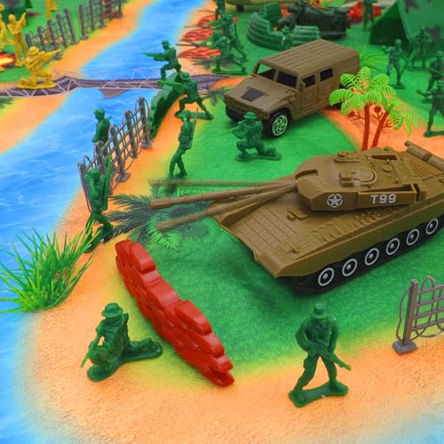 deAO 150 Teiliges Armee Militär Verteidigungseinheitsspielset, Soldatenspielfiguren Militärspielset figurenmilitär Waffen Set Spielsoldaten Figuren Spielzeug Panzer für Jungen Mädchen