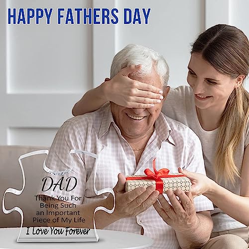 Gifts For Dad From Daughter Son, Fathers Day Birthday Gifts For Dad Engraved Puzzle Acrylic Plaque 5.9 X 4.7 Inch, Dad Gifts Puzzle Piece Sign, Christmas Gifts For Dad #TOP4