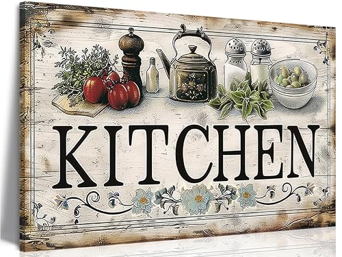 Vintage Kitchen Sign Canvas Wall Art Country Kitchen Painting Picture Decor Vegetable Food Poster Print Artwork for Restaurant Home Decoration