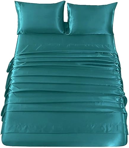 Miniatura 2 de Sfoothome Juego de sábanas de satén de 4 piezas para cama tamaño Queen, juego de sábanas de satén sedoso de hotel, sábanas de satén con 1 sábana