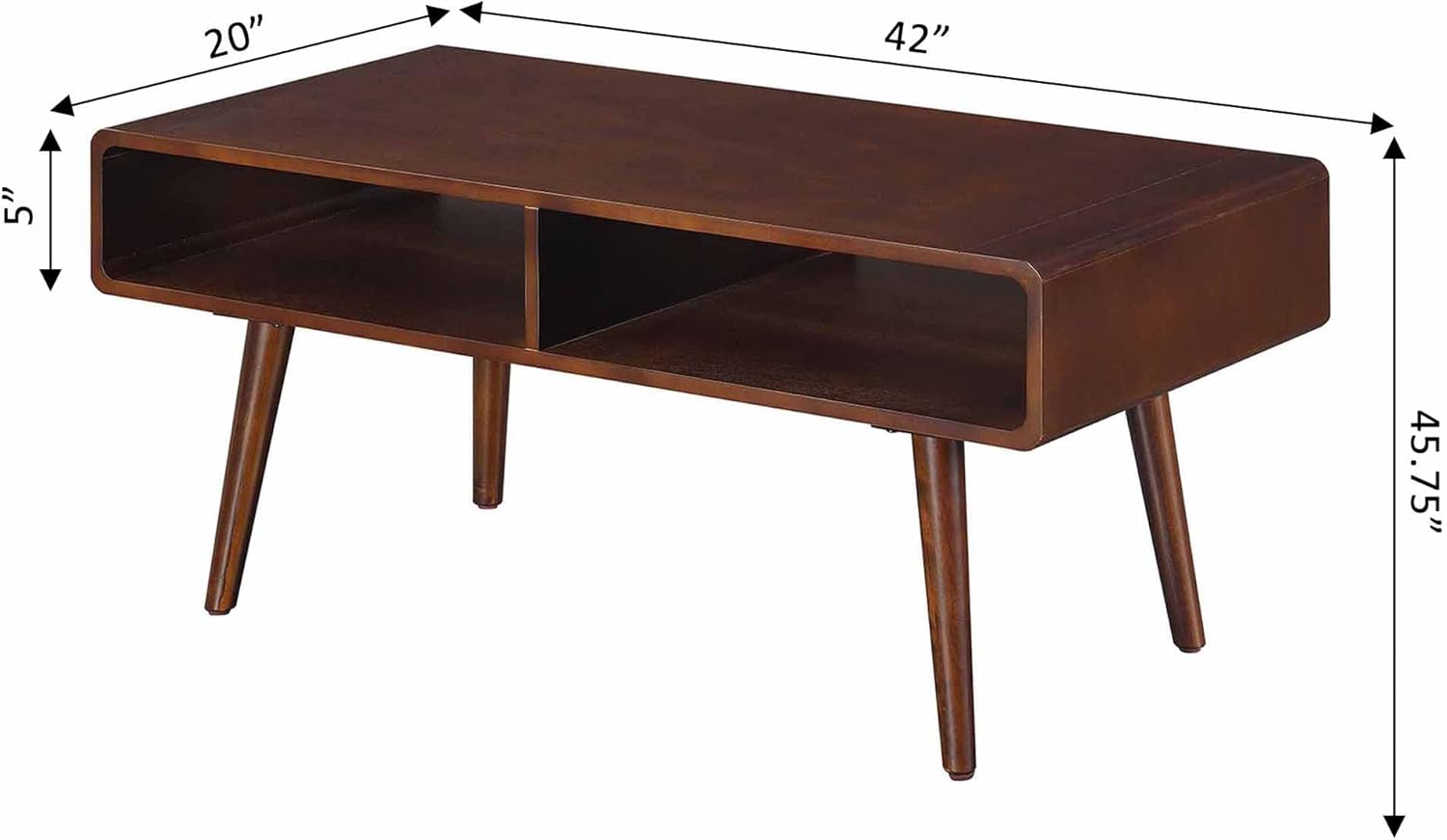 Convenience Concepts Napa Coffee Table 42" - Mid-Century Modern Center Room Accent with Storage Shelf for Transitional, Contemporary Living & Family Room, Espresso