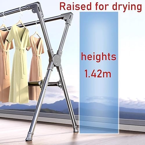 Aluminium Folding Drying Rack,Foldable Laundry Clothes Drying Rack Stand,Double Pole Drying Clothes Rack，Bottom Mesh Tray Storage，for Drying Clothes Towels Bed Linen，X-Shape Floor Drying Rack