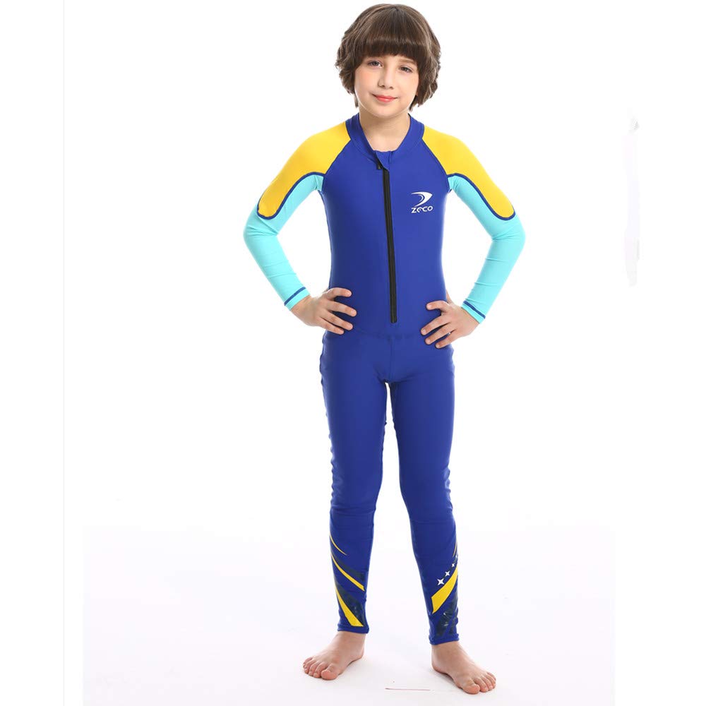 ZCCO Traje de baño para niños, traje de sol de cuerpo completo, traje de baño de una pieza de manga larga para nadar, bañarse, surfear, etc. Deportes acuáticos (azul, S)
