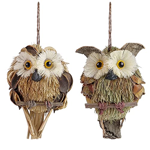 2 Pcs Handmade Hanging Owl Ornament - Creativity Straw Ornaments Brown Owl Decor Gifts Natural Material Suitable For Home Living Room Office Christmas Halloween By Qadiraqian #TOP25