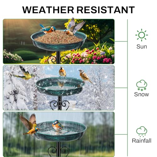 ODSNANIE Vogeltränke Stehend Futter Schale Wasserstelle für Garten, Metall Vogelbecken Schüssel Wildvogeltränken Wassertränke, Vogeltränke Groß Frostsicher Winterfest Vogelbad（Vintage Grün）