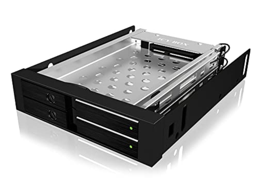 ICY BOX Dual HDD & SSD wymienna ramka, 2 x 2,5 cala w 1 x 3,5 cala z drzwiami przednimi, SATA, metal, czarny