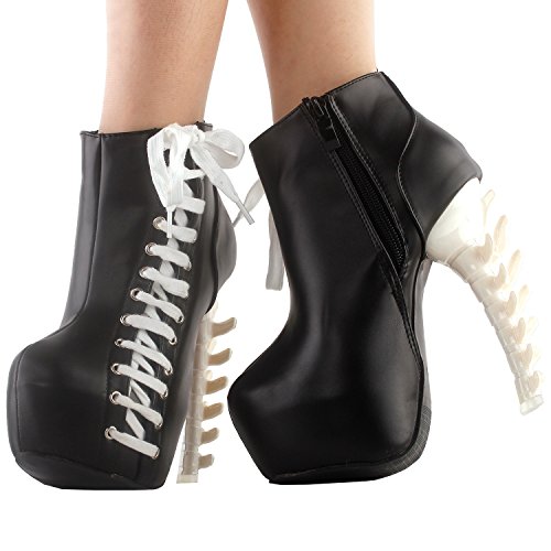 Show Story Punk Design Black White Women's High-Top Bone High Heel Hidden Platform Ankle Boots,Lf80666Bk37,6Us,Black #TOP5