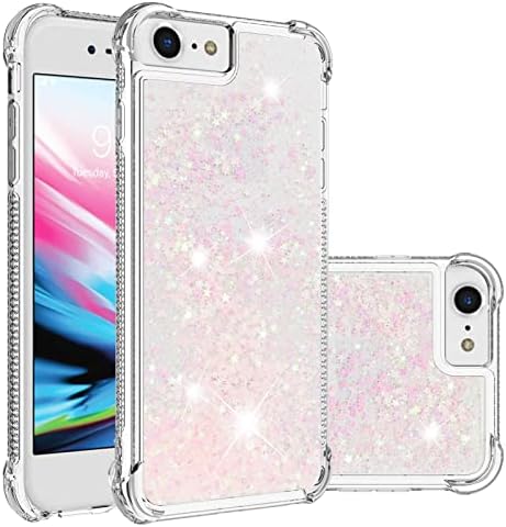 For iPhone SE 2022 Case, iPhone SE 2020 / iPhone 8 / iPhone 7 Case, Girly Bling Glitter Sparkle Quicksand Floating Liquid Clear Transparent Soft Silicone Bumper ShockProof Phone Cover, Silver