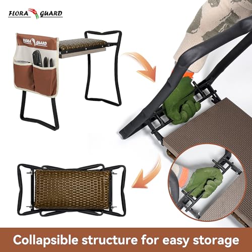 FLORA GUARD Garden Kneeler and Seat, Heavy-Duty Foldable Garden Kneeling Pad, High Breathability Artificial Rattan Shaped Cushion with Tool Bags, Gardening Gift for Gardeners and Seniors - Thumbnail 5