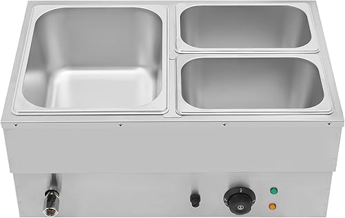Miniatura 6 de Calentador de alimentos comercial de 3 bandejas, 110 V, 600 W, mesa de vapor eléctrica de 5.9 in6 pulgadas de profundidad, buffet profesional de