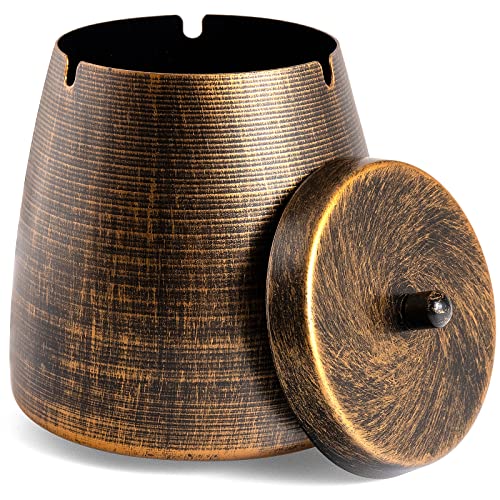 XAJH Iron Ashtray with Lid, Cigarettes Ashtrays for Outdoor, Windproof Metal Ash Tray Sets, Large Ash Tray for Home Office Outdoor