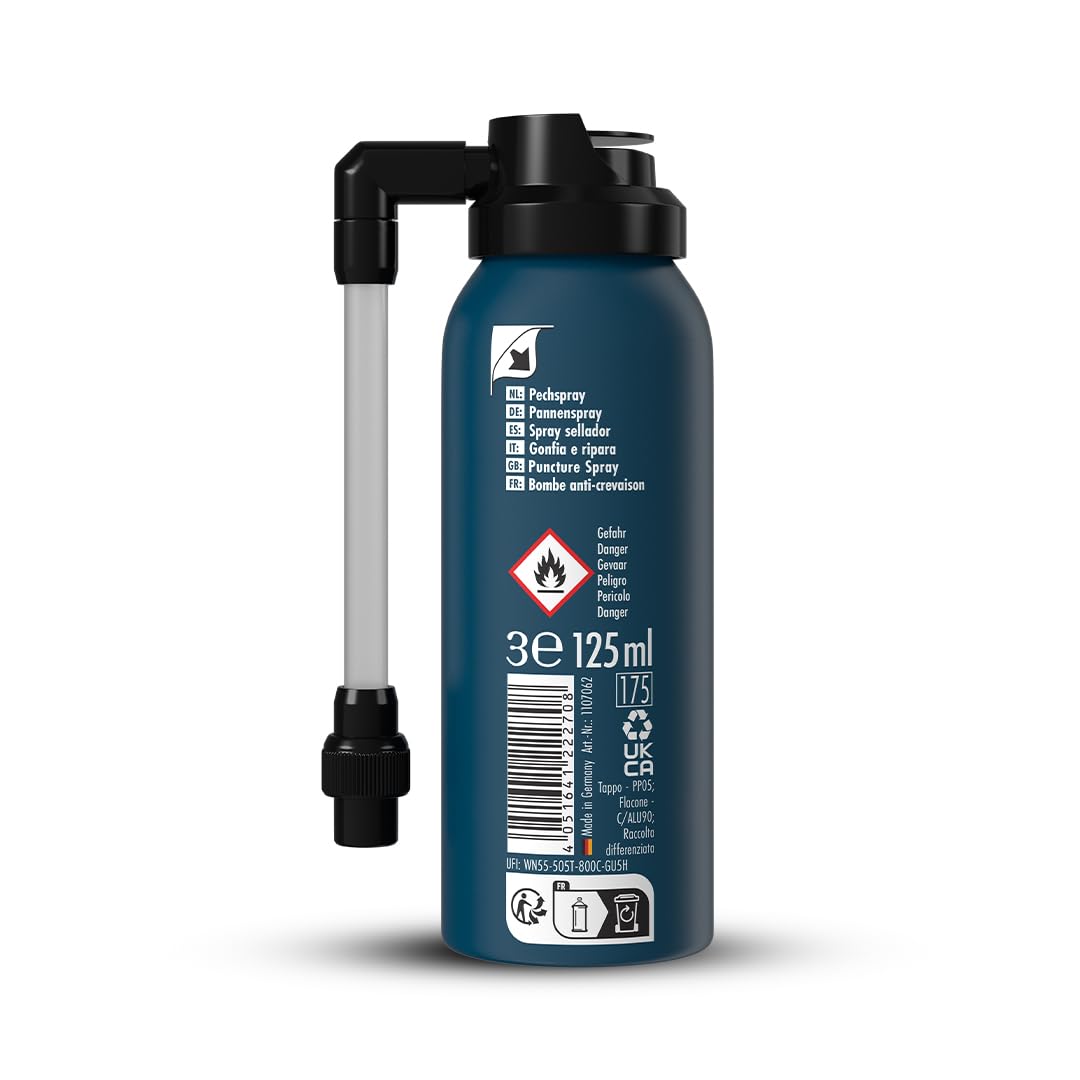 TUNAP SPORTS Spray antiforatura, facile riparazione in caso di danni degli pneumatici in viaggio, chiude i fori in pochi secondi, non sono necessari attrezzi, bomboletta spray da 125 ml | E-Bike
