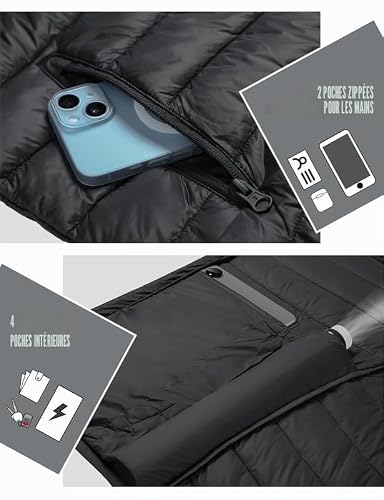 Pioneer Camp Veste matelassée légère homme – Doudoune compressible, imperméable, capuche, 6 poches, parfaite veste d’extérieur pour randonnée, voyage et plein air（Noir;S – vue 5