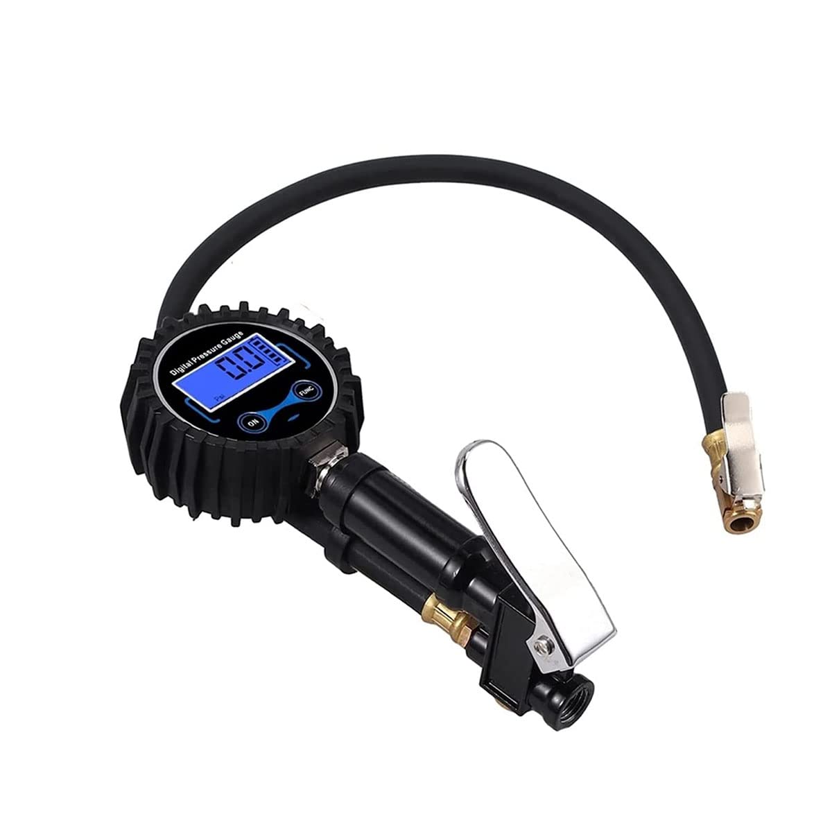 Inflador de neumáticos Digital 0-200PSI con manómetro con 4 Tapas de válvula Indicador de inflado de neumáticos de Acero con Manguera de Goma