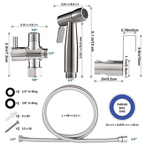 Bretoes Stainless Steel Hand-Held Bidet Toilet Sprayer - Bidet Sprayer - For Personal Hygiene And Bedpan WC Spray (Bidet Sprayer (Full Set) Chrome)