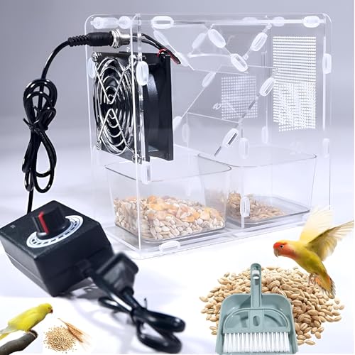 Máquina limpiadora de semillas de pájaro, ventilador de velocidad ajustable y graneros duales, acrílico transparente para limpiar mijo y frijoles