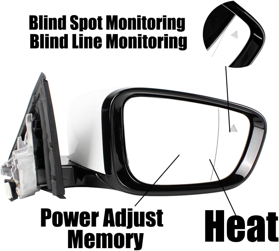 Right Passenger Side Reverse door Mirror Fit for 2019 2020 2021 2022 2023 BMW G20 G28, 5 Pins, White Painted, Blind Spot, Heated, Power Adjust & Fold, Memory, Turn signal, 51169854786