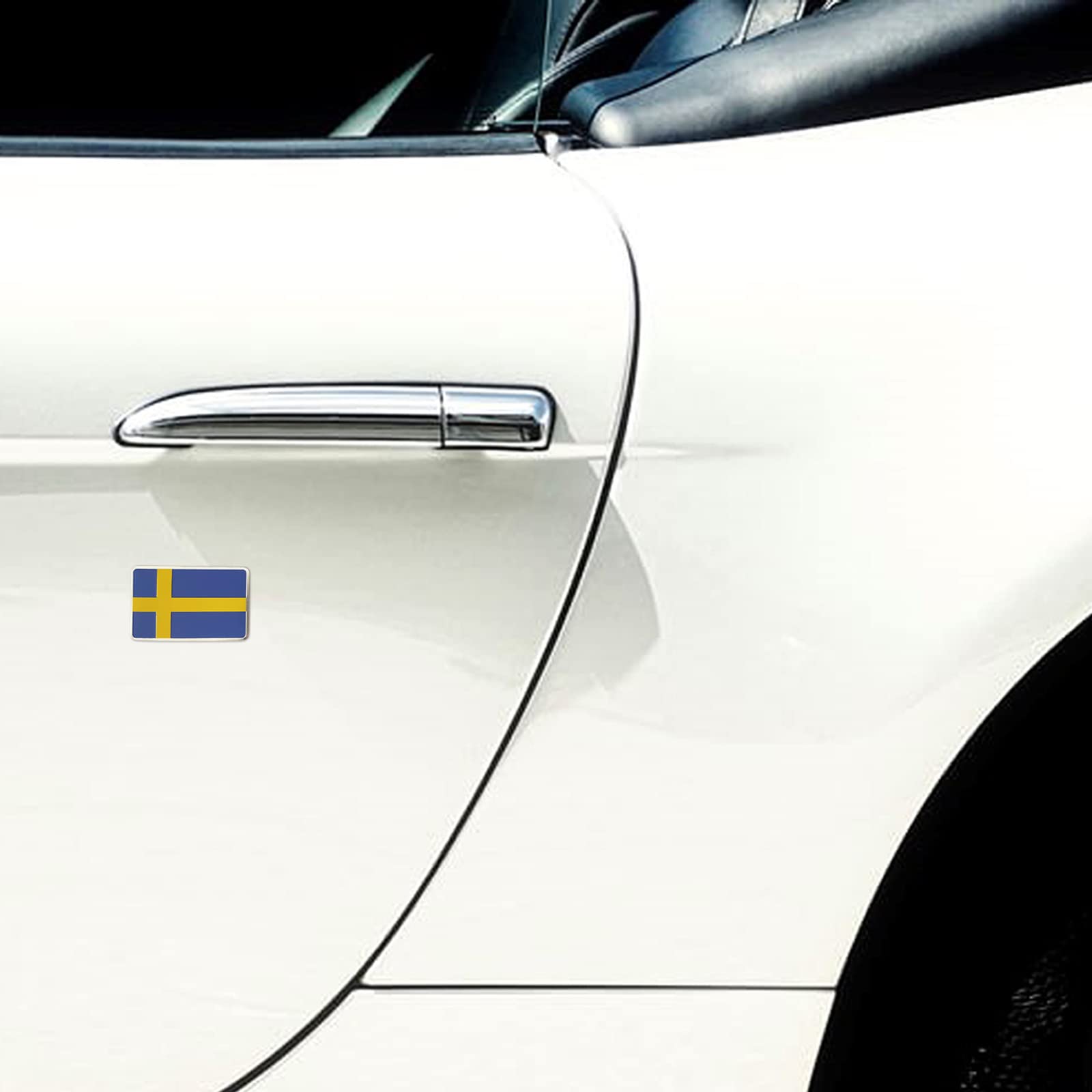 1 Pair Swedish Flag Car Side Stickers – Metal Decals, Left & Right, 14.5x1.7 Cm, Adhesive Back, For SAAB/Volvo Or Any Car