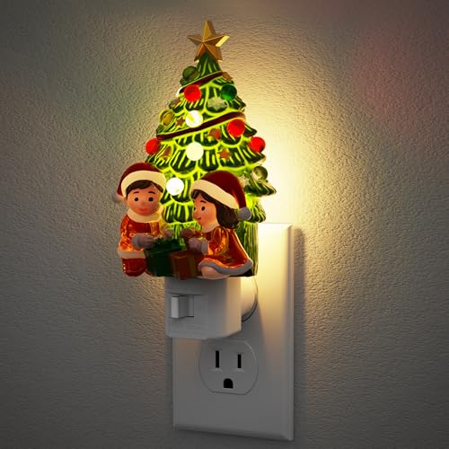 Image of JandCase Christmas Tree & Santa Claus Night Light | 3000K Night Lights Plug into Wall, Cute & Funny Ceramics Christmas Night Light, Kids, 360 Rotatable, Home Party Decor 1 Pack
