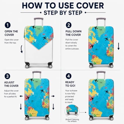Image of Printed Luggage Cover for Traveling Bag & Suitcase - Stretchable & Scratchproof Trolley Protector with Velcro Lock & Lightweight Washable Material(Suitcase Bag Not Included, Only Cover in Product)