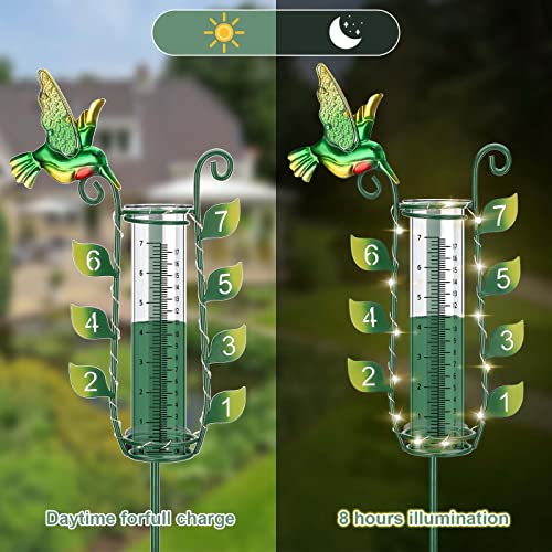 Sysuvana Rain Gauge Outdoor, 32" Hummingbird Rain Gauge With Large Numbers, Solar Rain Gauges With Led Light For Yard Garden Patio Lawn Decoration #TOP3