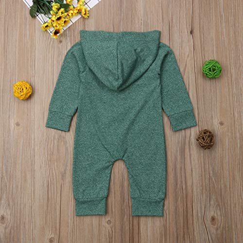 Dubasam Newborn Baby Boy Long Sleeve Romper Jumpsuit Hooded Onesie Playsuit Solid Hoodie One Piece Bodysuit Fall Clothes (Green, 3-6 Months) #TOP2