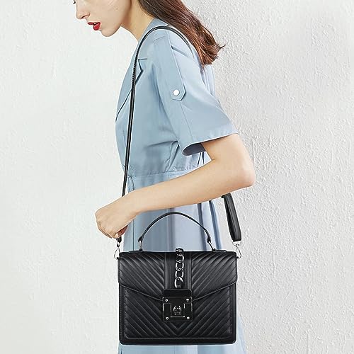 Top Handle Bag Quilted Crossbody Bags Trendy Designer Handbags for Women Black Leather Cross Body Satchel Purses Shoulder Bag2