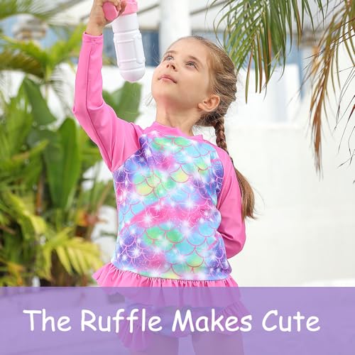Image of BFUSTYLE Girls Swimsuit 3 Pieces Rash Guard Kids Long Sleeves Bathing Suit 3-8 Years Sun Proction Swimwear Tankini