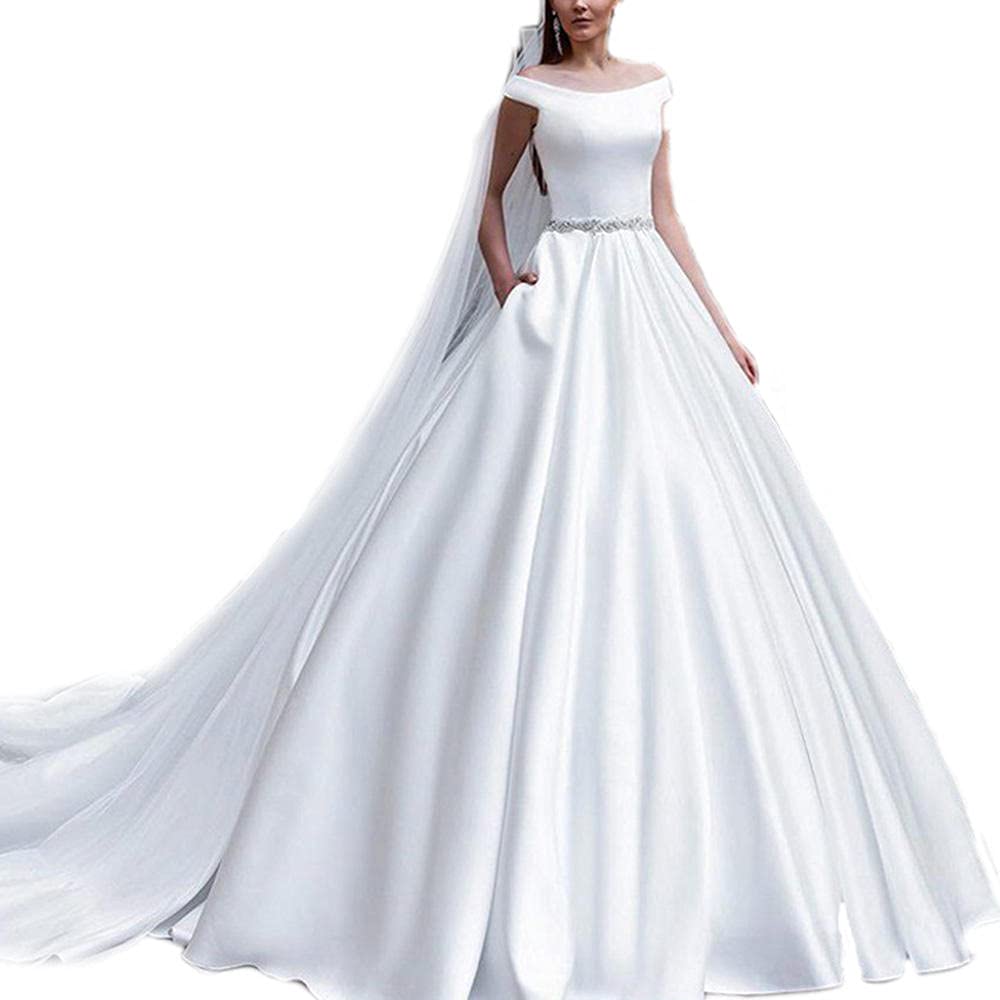 Vestidos de Noche Vestidos de Baile Femenino, Vestidos de Fiesta de Fiesta de Satén Vestidos de Fiesta de Banquete - Blanco 54, Vestidos de Noche Femeninos Vestidos de Novia Largos, Blanco