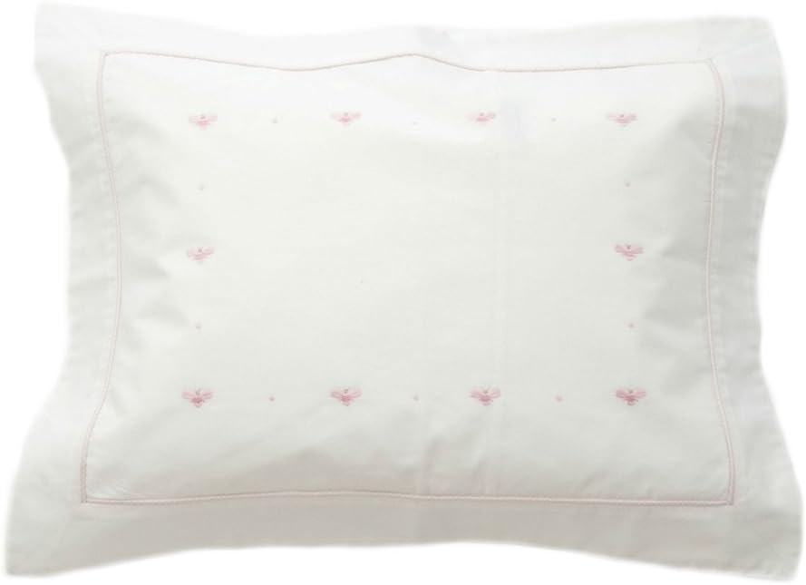 Boudoir Pillowcase: Decorative Toddler/Baby Cotton Pillow Sham with Hand Stitched Embroidery, Baby Bee Pink