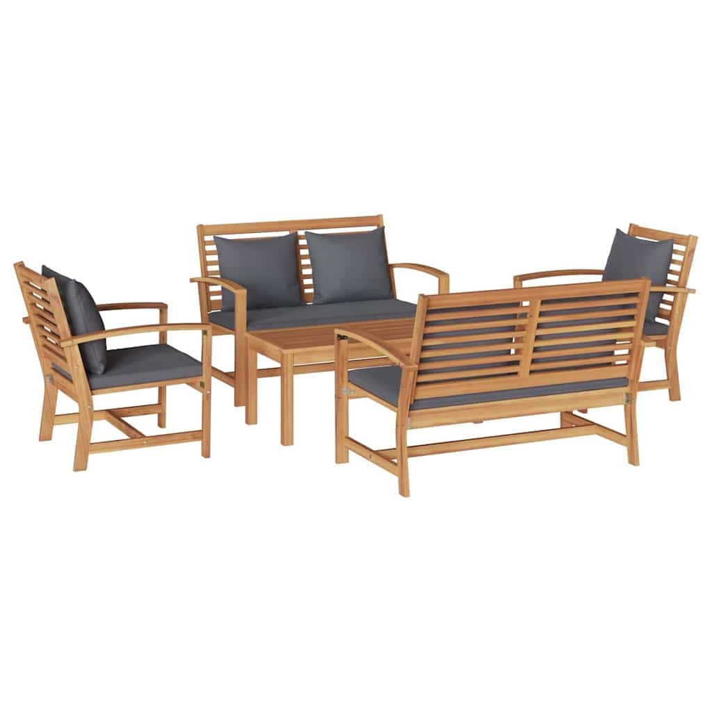 Set di 5 divani da giardino in teak naturale, resistente alle intemperie, per balcone e sala da pranzo, robusto e durevole