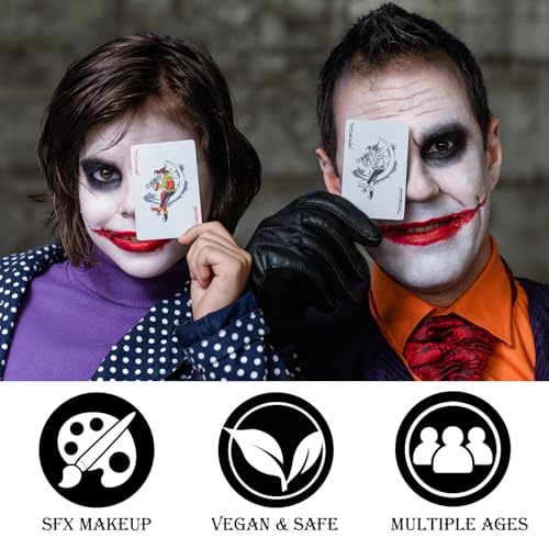 Black White Red Face & Body Paint - Blendable Facepaint Foundation with Sponge & Brush for Skin, Professional Halloween Face Make-up Kit for Zombie Clown Vampire Skeleton Skull Joker Costume