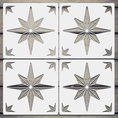 4 Pieces 8 x 8 Inches Reusable Tile Stencils for Painting Walls, Tiles, Wood, Geometric Octagonal Art Drawing Templates Wall Stencil Floor Stencils for Painting Floors, Front Porch, Concrete Patios